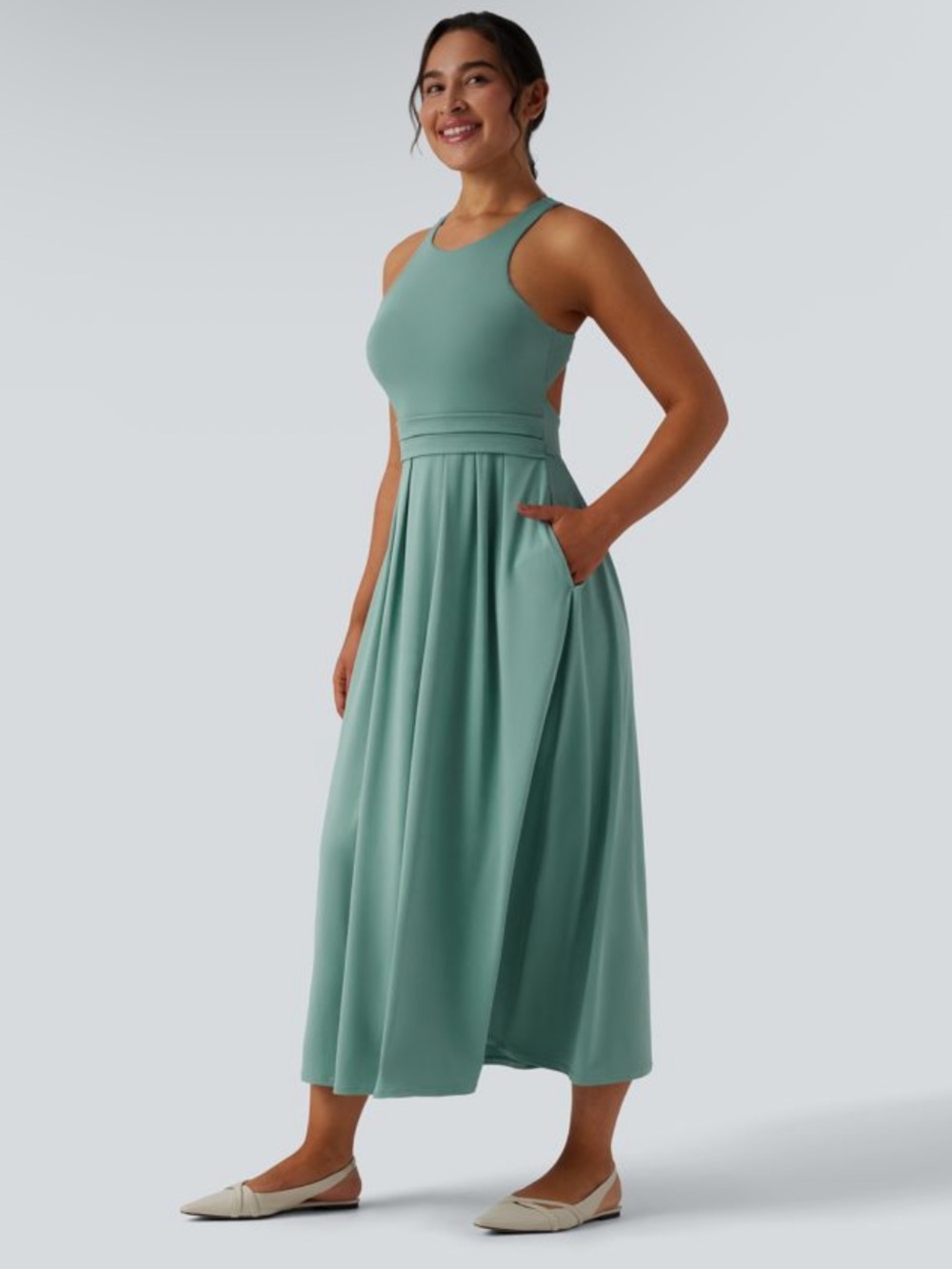 Halara Round Neck Racerback Midi Casual Dress with Pockets